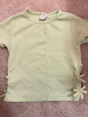 Zara Light Green Ribbed Short Sleeve Tee with Side Ties